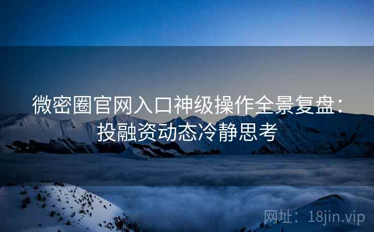 微密圈官网入口神级操作全景复盘：投融资动态冷静思考